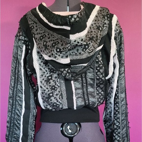 OOAK Pink & Black Lace Lolita crop Hoodie Jacket - Picture 5 of 12